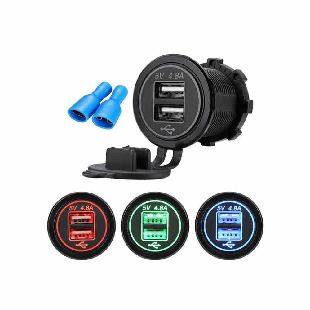 Yacht RV Boat Modified 12/24V Conventional 4.8A In-car Dual USB Phone Charger Socket