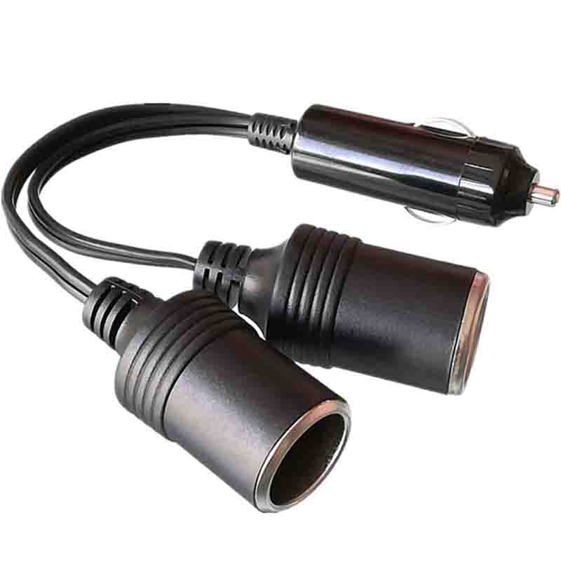 Cigarette Lighter Male To 2 Female Socket Plug Adapter Extension Cable 0.3 Meter