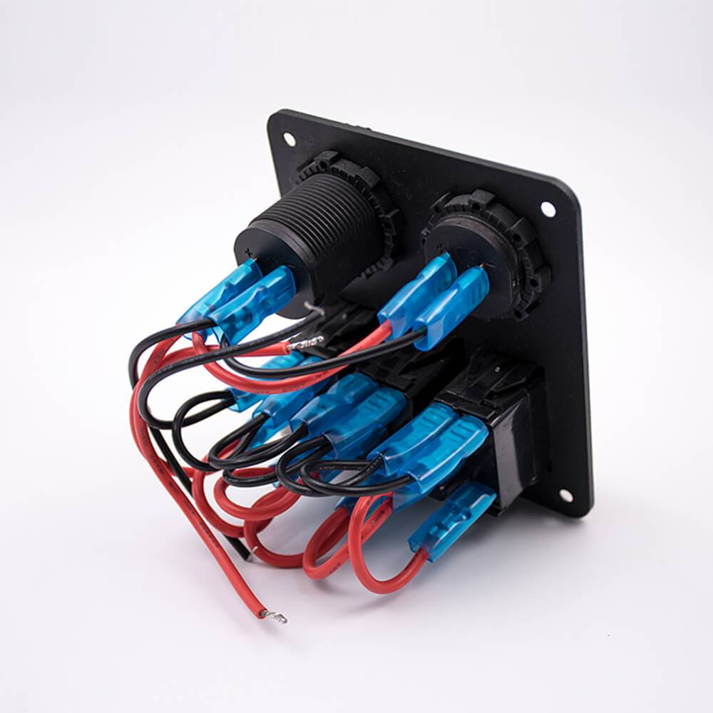 12V DC Car Socket Wiring 3-position Switch Double USB Voltmeter Combination Panel