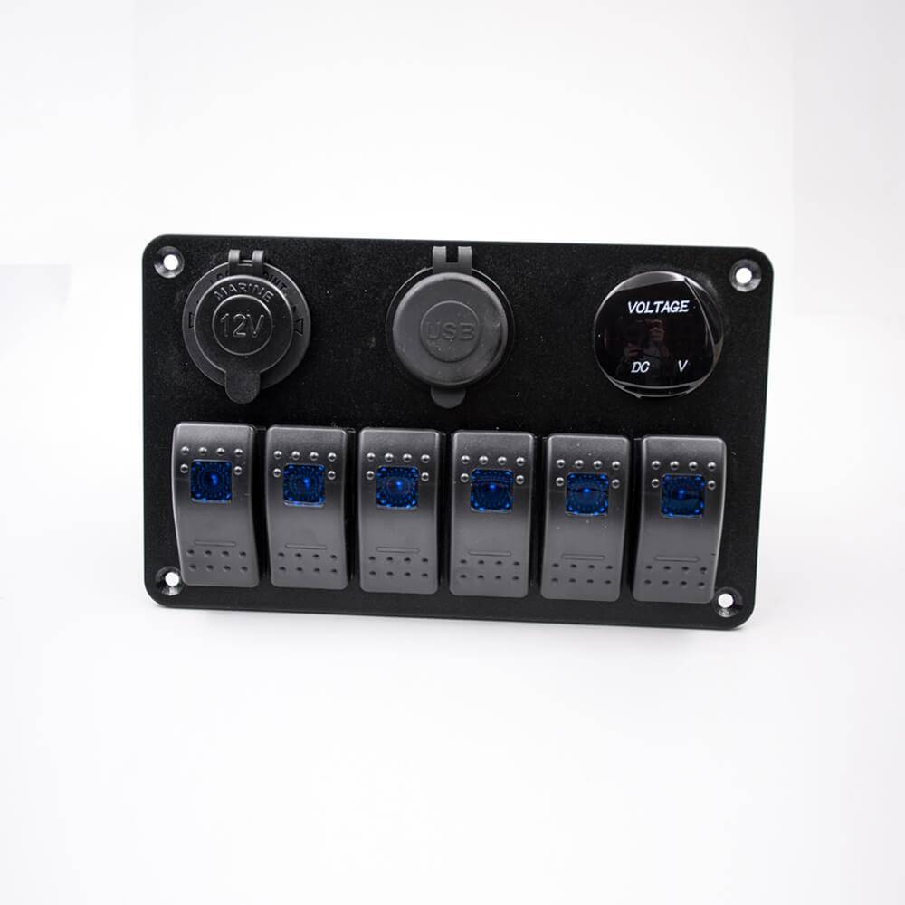 Dual USB Car Cigarette Lighter Socket 6-position Switch Voltmeter Combination Panel