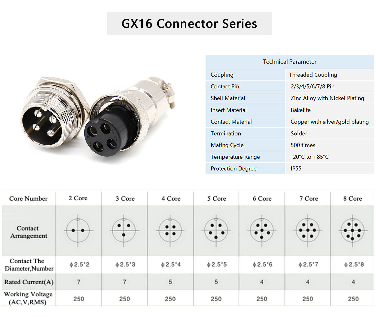 10pcs 6 Pin Power Connector GX16 Male Female Straight Wire Connector