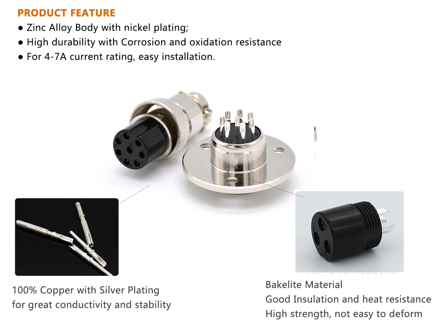 4 Pin Aviation Connector GX48 Straight 3 Holes Flange MalePanel Receptacles