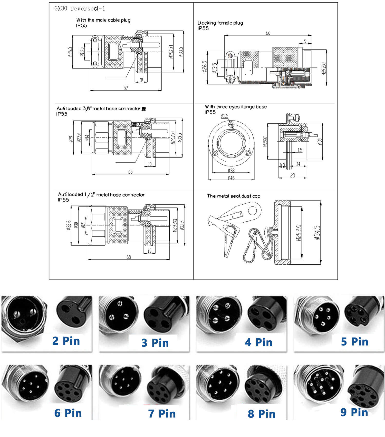 10pcs GX30 7 Pin Flange Mount Connector Straight Circular Connector