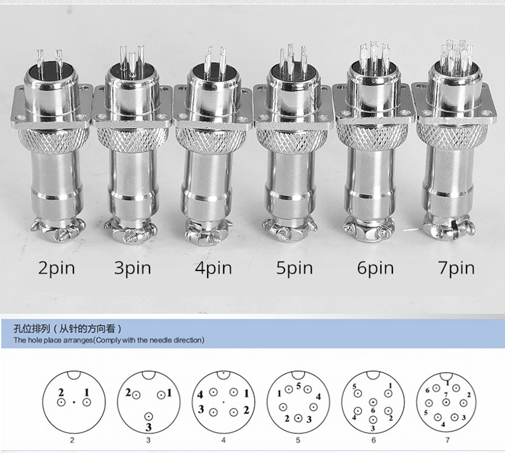 12mm Metal Square Flange Mount GX12 3-Pin Connector Male Socket