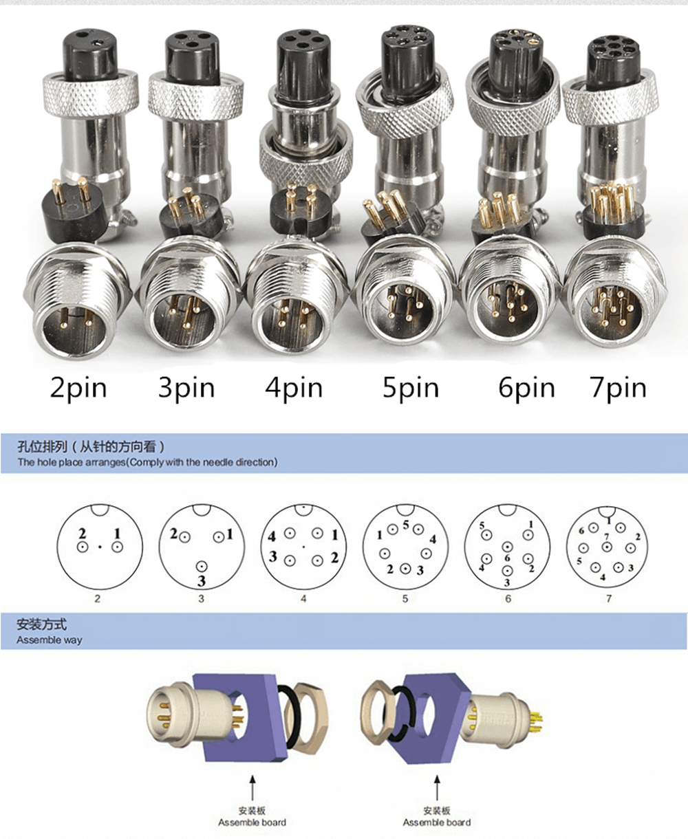 GX12 Right Angled Connector GX12-6 Pin Male and Female Right Angled Socket for PCB