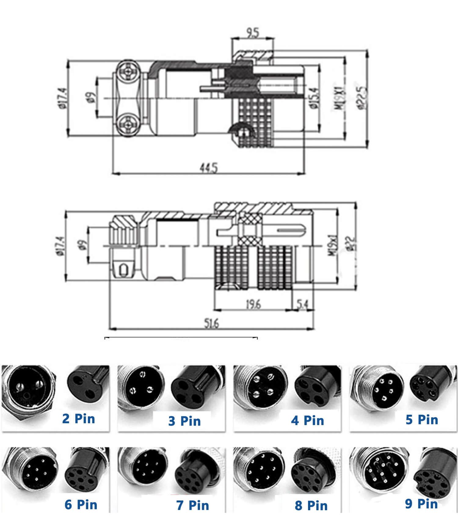 10pcs 10 Pin Wire Connector GX16 Straight Male and Female Electrical Connector