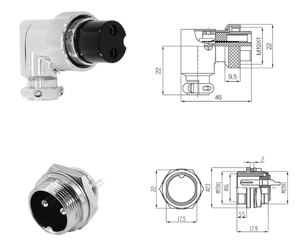 GX20 12 Pin Connector Angled Female Plug Aviation Wire Connector Metal Male Socket Back Mount Solder Cup