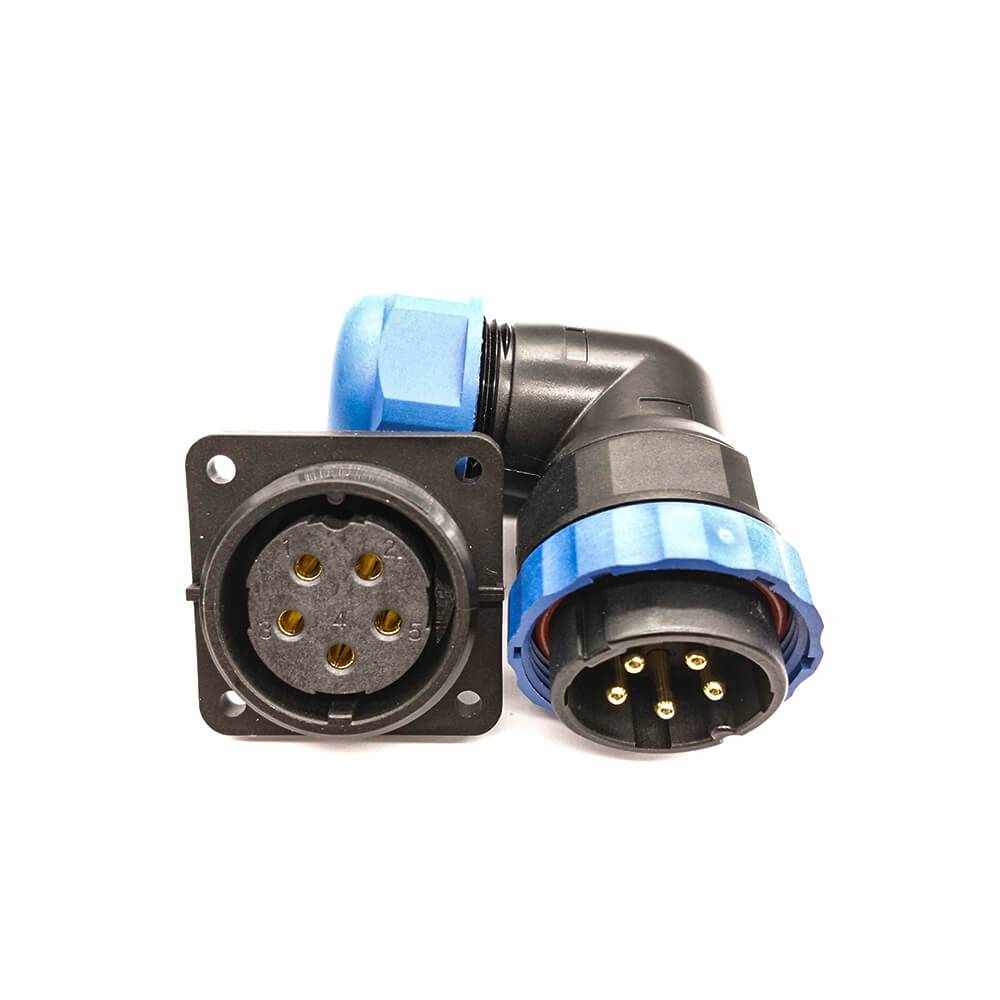 Elecbee 5 pin SP29 Plug Angled&Socket 4 Hole Flange Panel Mount Solder Type