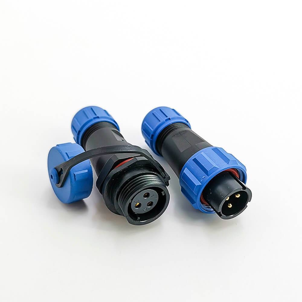 IP68 Connectors SP13 Series Waterproof butt Connector 3 pin in line Male Plug & Female Socket straight With Waterproof Cover