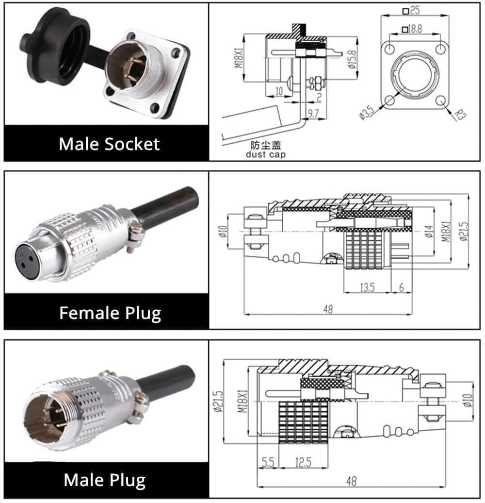 8 Pin Plug Male and Female Docking Cable Connector TP16 Straight Cable Plug