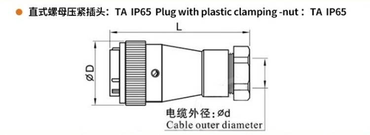 10pin TA Male Plug WF16 Straight Plug with plastic clamping-nut Waterproof Connector