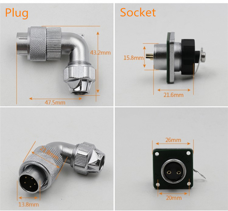 10pin TU Male Plug WF16 Plug with metal clamping-nut Right Angle Waterproof Connector