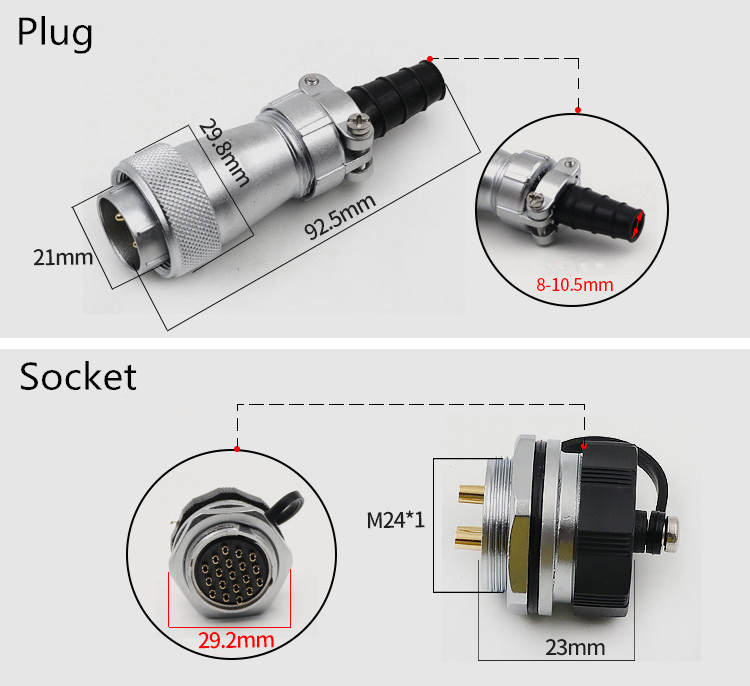 19pin Female Jack WF24 Round Flange panel Socket Aviation Waterproof Connector ZM Receptacle