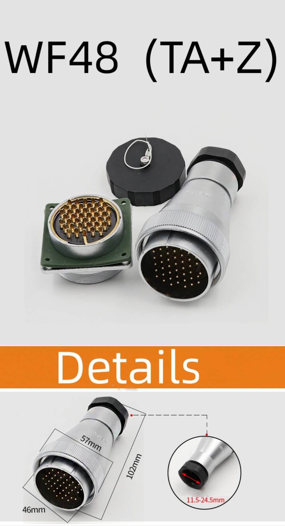 42pin Waterproof Aviation Male Plug and Square Female Socket TA+Z WF48 series Straight Connector