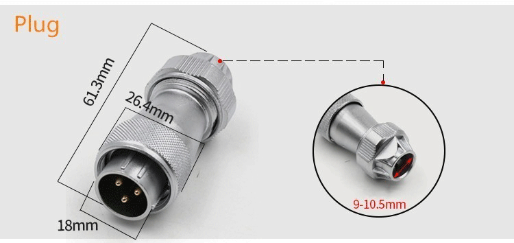 4pin TE Male Plug with metal clamping-nut WF20 Straight Plug Waterproof Connector