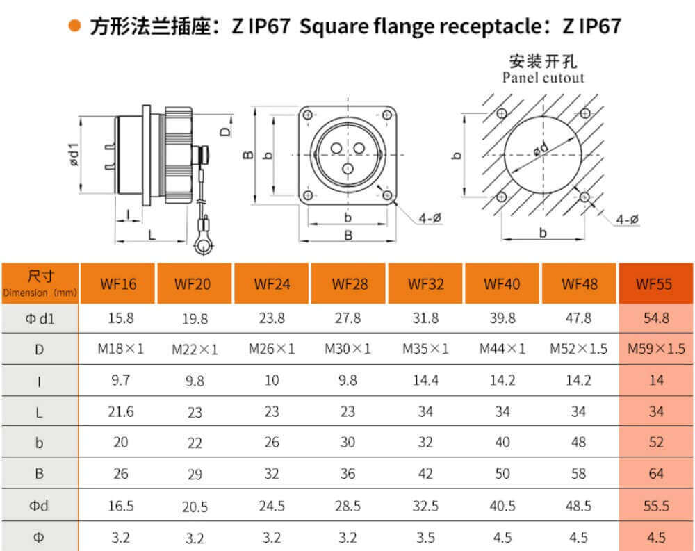 61pin Waterproof Aviation Male Plug and Female Socket TU+Z WF55 series Right Angle Connector