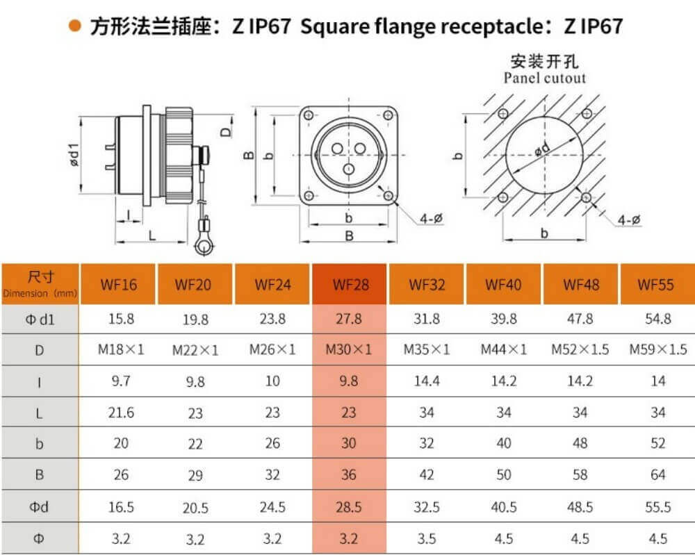 26pin Aviation Waterproof Male Plug and Female Socket TU/Z WF28 series Right Angle Connector