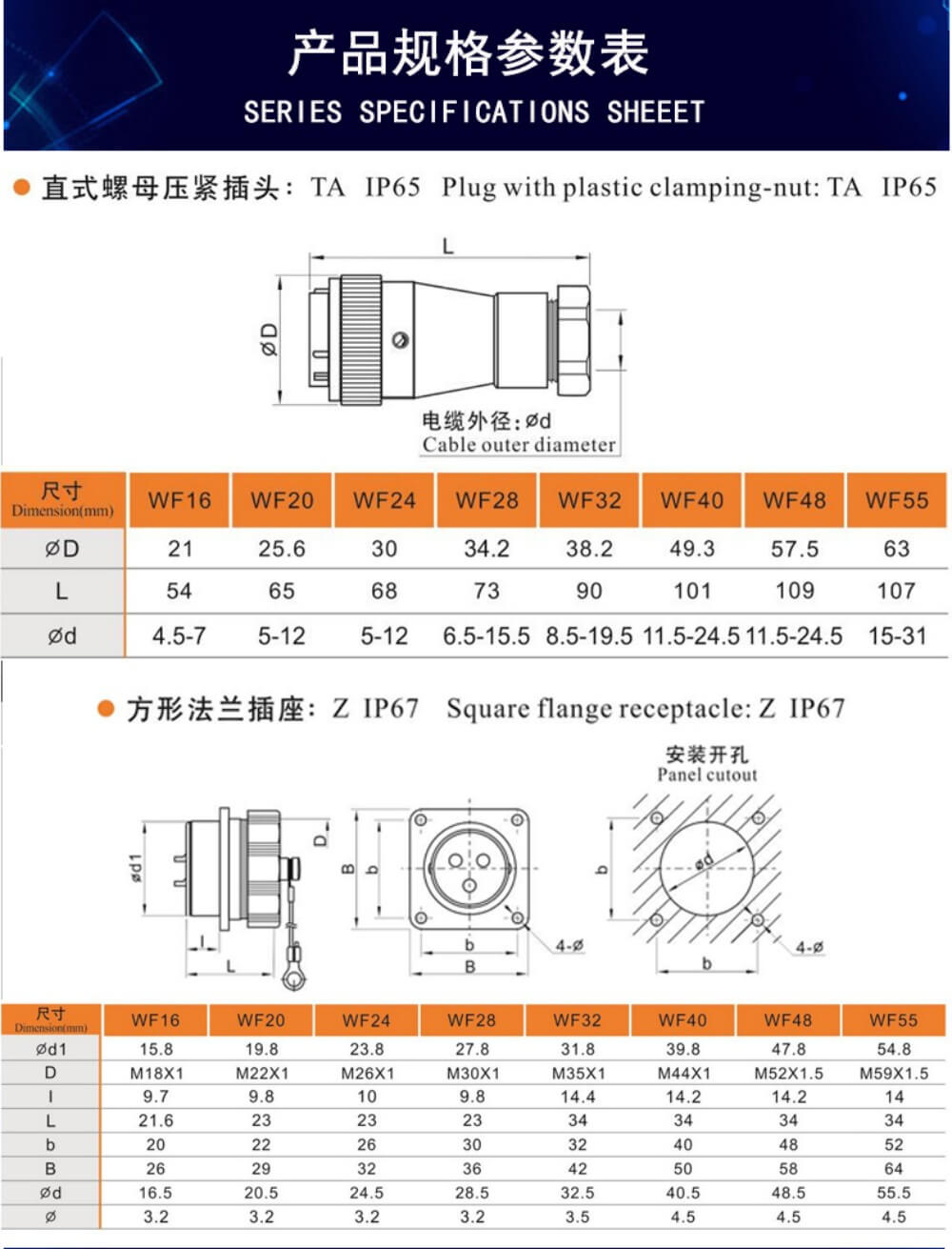 Male Plug and Female Socket WF40/15pin Connector Straight TA/Z Aviation Waterproof Connector