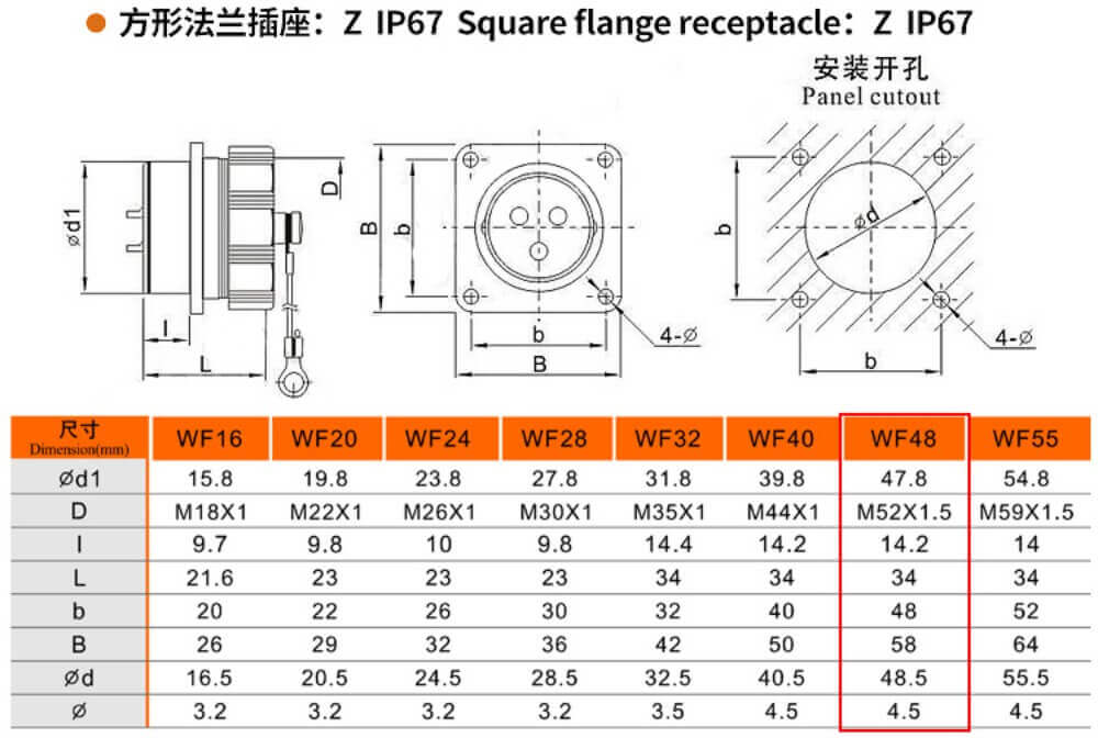 Aviation Waterproof Connector WF48/5pin TV+Z Bending Right Angle Male Plug and Female Receptacle