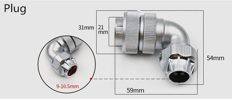 2pin TU Male Plug WF24 Plug with metal clamping-nut Right Angle Waterproof Connector