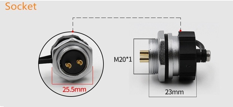 2pin Female Jack WF20 Round Flange panel Socket Aviation Waterproof Connector ZM Jack