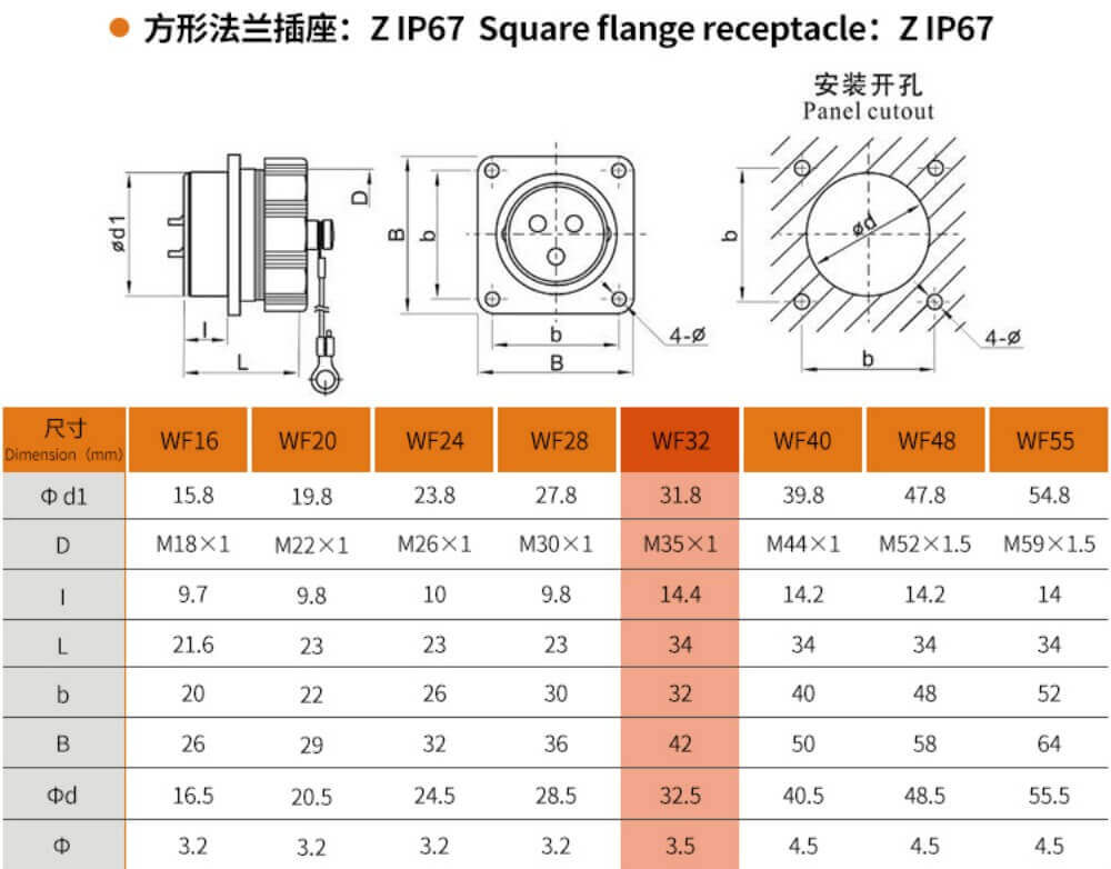 10pin Aviation Waterproof Connector WF32 Male Plug and Female Socket TV/Z Bending Right Angle Connector