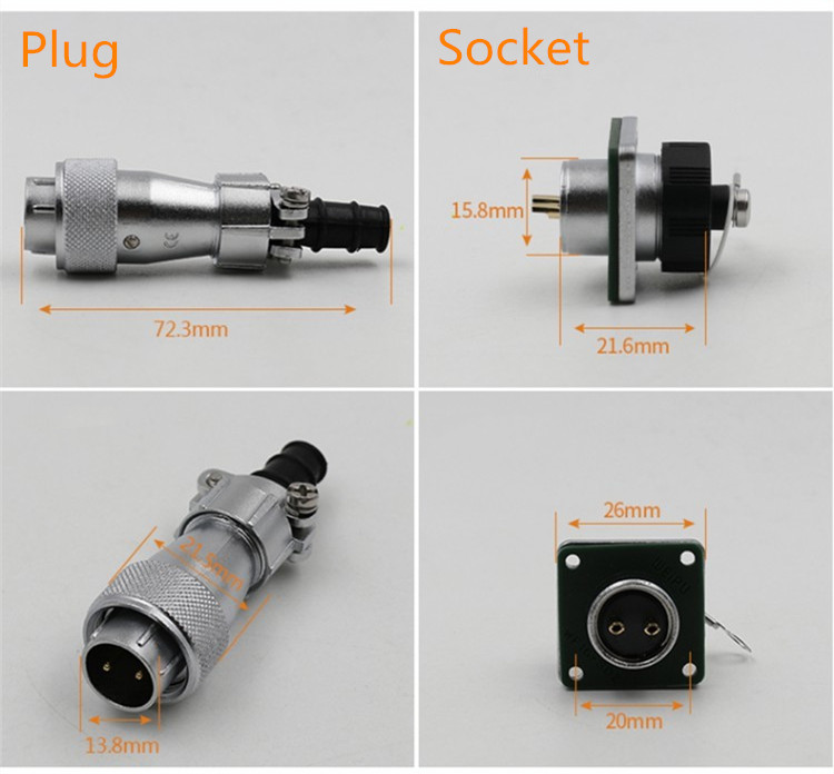 Aviation Waterproof Male Plug and Female Socket TI+Z WF16-2pin Straight cable square Socket Connector