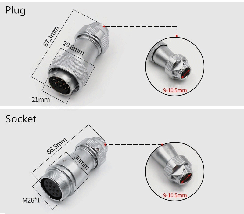 9pin Waterproof Aviation Male Plug and Female Socket WF24 TE+ZE Docking Straight Connector