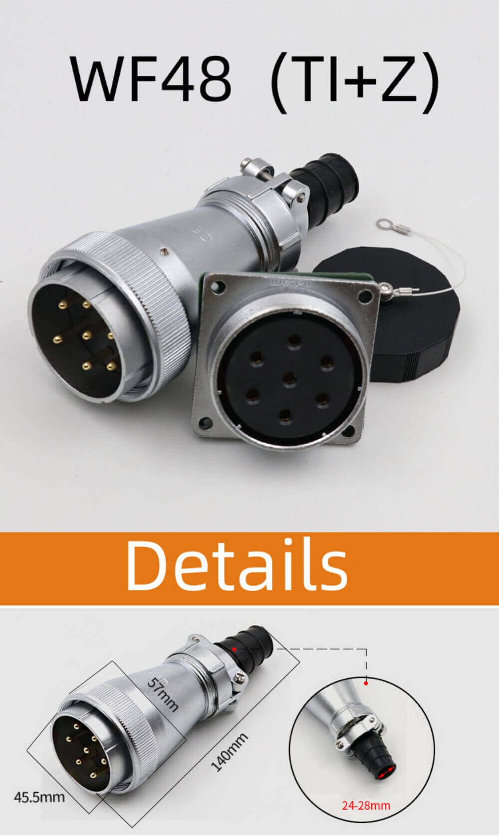 38pin Flange Socket and Straight Plug WF48 series TI+Z Male plug and Female Receptacle