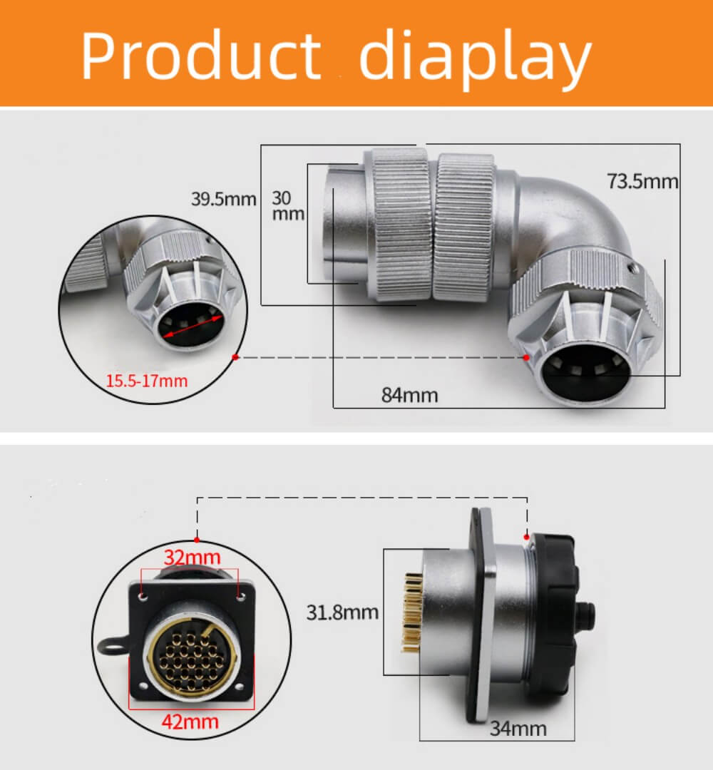 Male Plug and Female Jack Connector 12pin Right Angle TU/Z WF32 Aviation Waterproof Connector