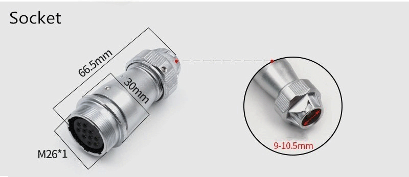 9pin Female Jack WF24 Straight Jack with metal clamping-nut Aviation Waterproof Connector ZE Jack