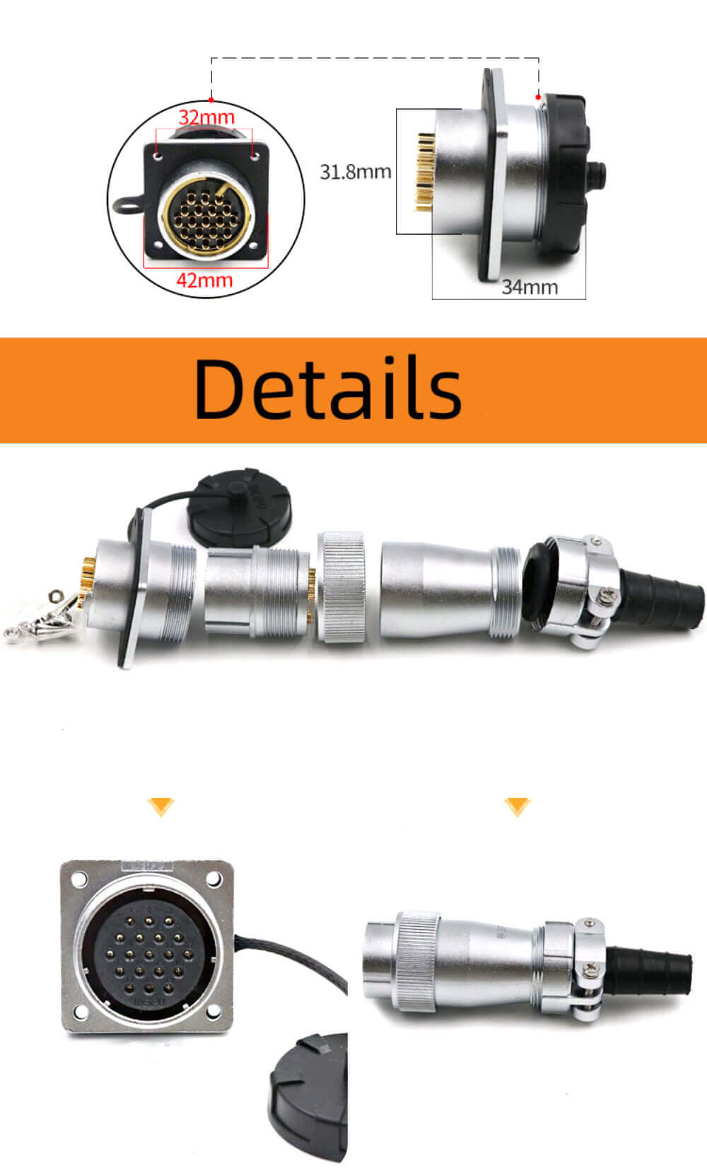 13pin Flange Socket and Straight Plug WF32 series TI+Z Male plug and Female Receptacle