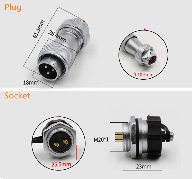 2pin TE+ZM Power Cable Wire Connector WF20 Male Plug and Female Jack Connector Aviation plug Socket