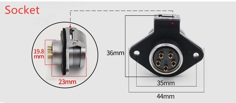 2-hole Flange Socket with Cap Panel Mount Female Receptacle ZM 5pin WF20 Aviation Waterproof Connector