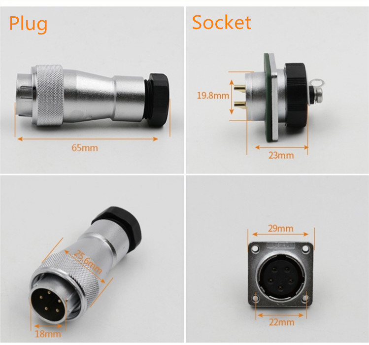 5pin Waterproof Aviation Male Plug and Square Female Socket TA/Z WF20 Straight Connector