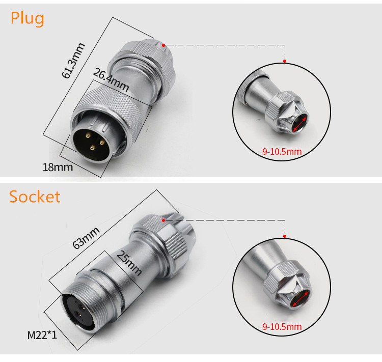 3pin Waterproof Aviation Male Plug and Female Socket WF20 TE+ZE Docking Straight Connector