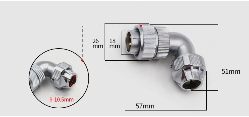 7pin TU Male Plug with Angled back shell and Metal Clamping-nut Plug WF20 Waterproof Connector