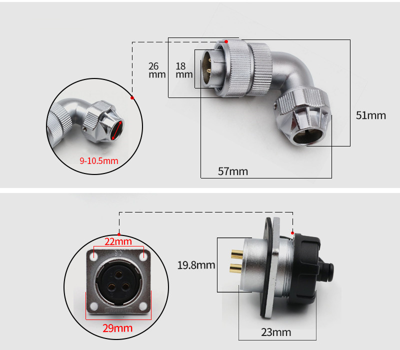 Aviation Male Plug and Female Jack WF20-12 pin Right Angle TU/Z Waterproof Connector