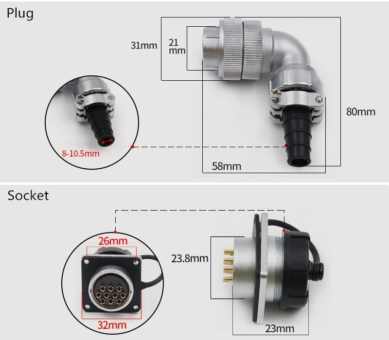 Male Plug and Female Jack Connector 3pin Bending Right Angle TV/Z WF24 Aviation Waterproof Connector