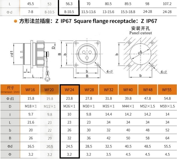 Male Plug and Female Jack Connector 3pin Bending Right Angle TV/Z WF24 Aviation Waterproof Connector