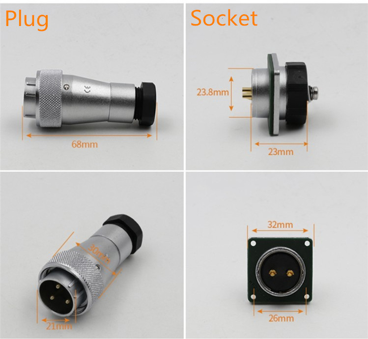 2pin Waterproof Aviation Male Plug and Square Female Socket TA/Z WF24 Straight Connector