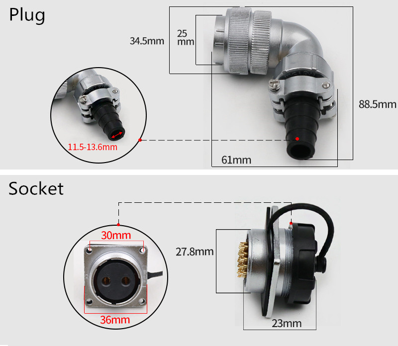 24pin Waterproof Aviation Male Plug and Female Socket TV/Z WF28 Right Angle Connector