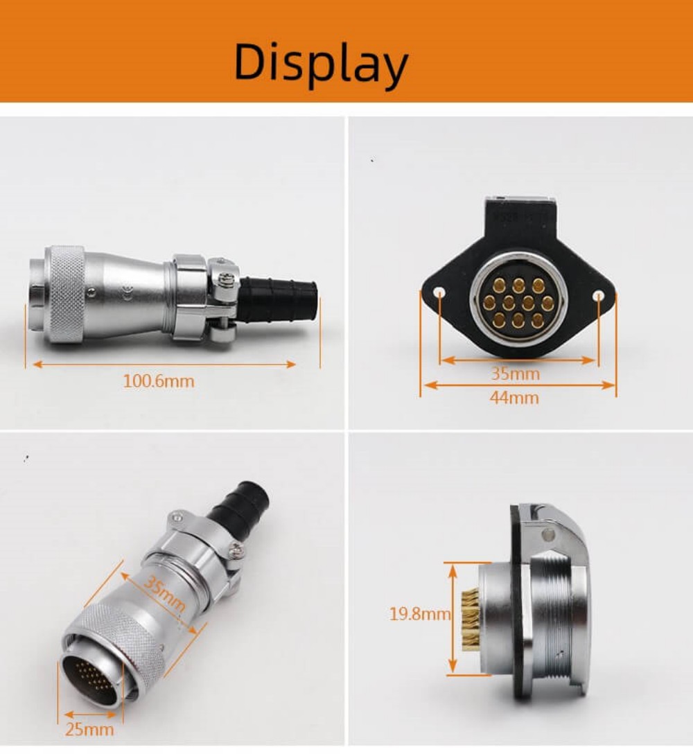 10pin TI+ZG WF28 2-hole Flange Socket with Cap and Straight Male Plug Aviation Waterproof Connector