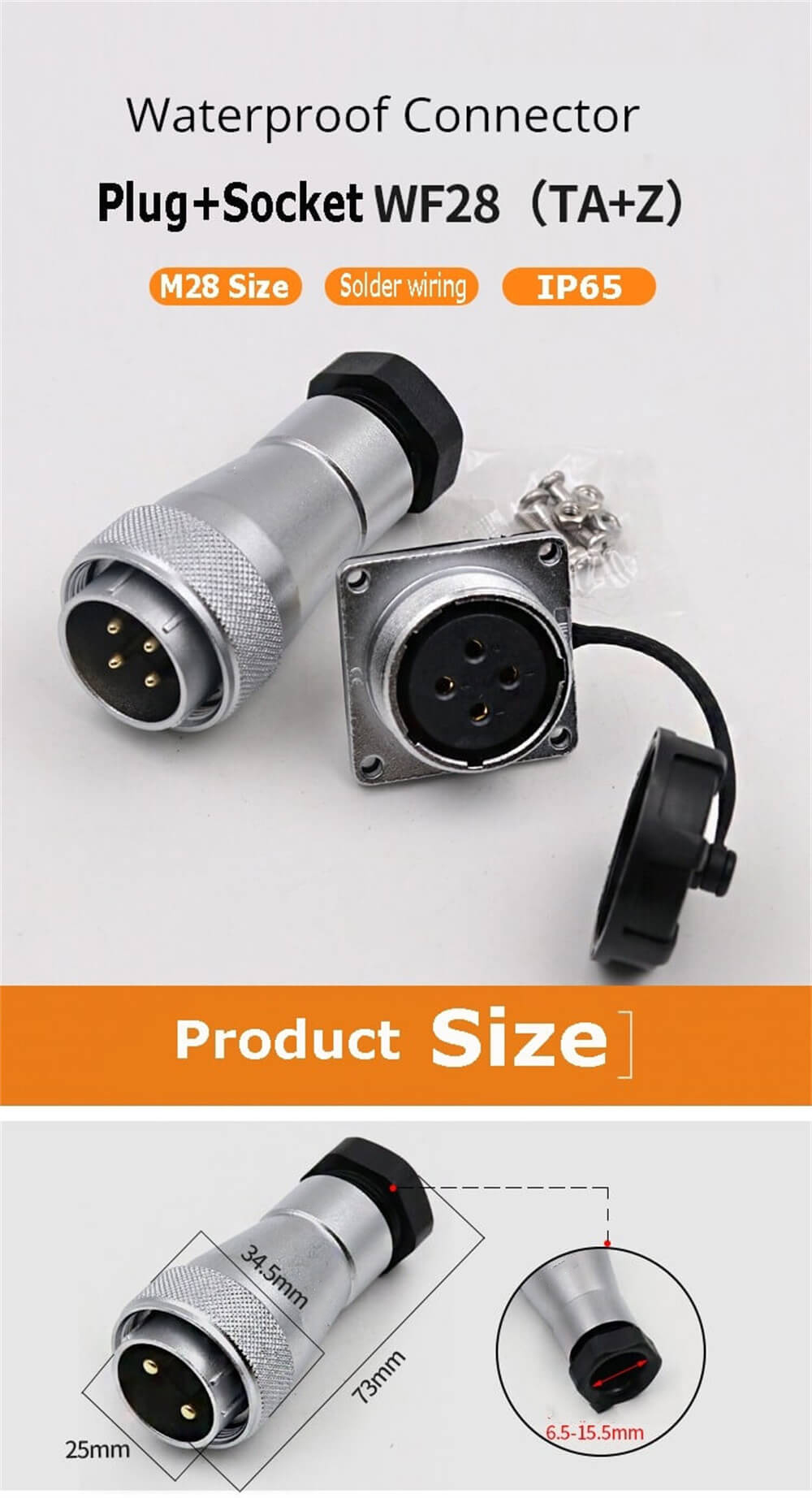 Aviation Connector WF28-2pin TA+Z Straight Male Plug and Square Female Socket Waterproof Connector