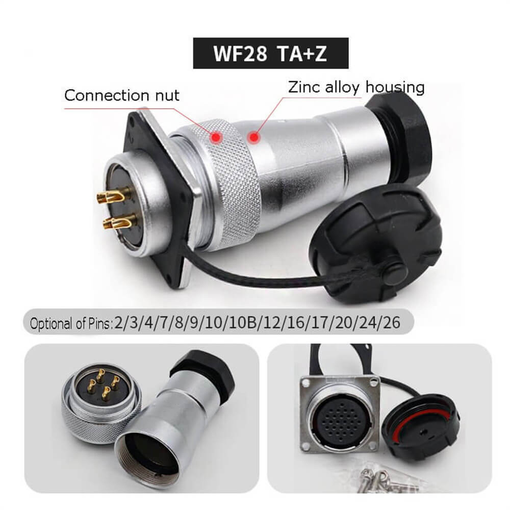 Aviation Connector WF28-2pin TA+Z Straight Male Plug and Square Female Socket Waterproof Connector