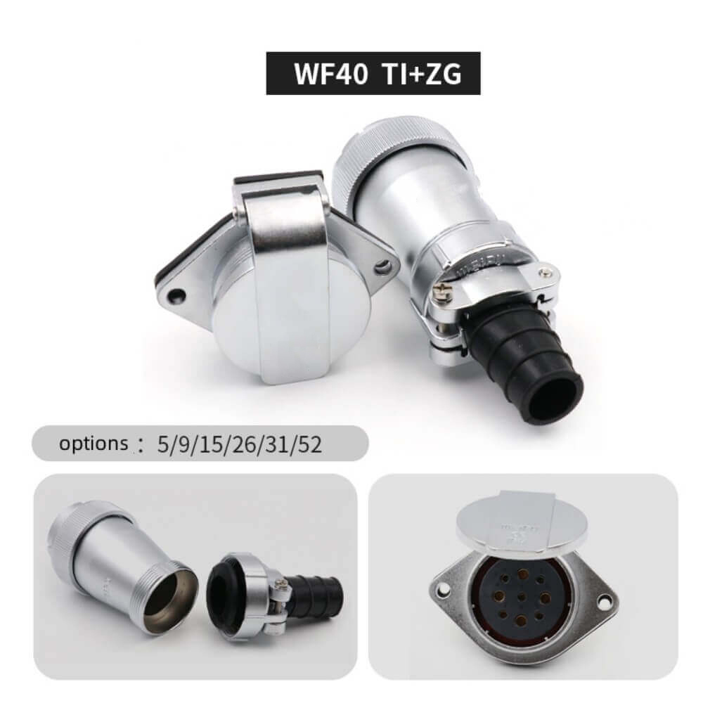 15pin TI+ZG WF40 series 2-hole Flange Socket with Cap and Straight Male Plug Aviation Waterproof Connector