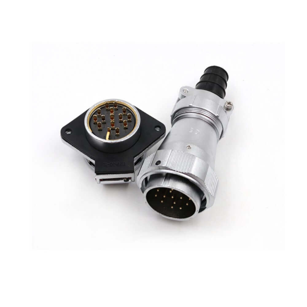 15pin TI+ZG WF40 series 2-hole Flange Socket with Cap and Straight Male Plug Aviation Waterproof Connector