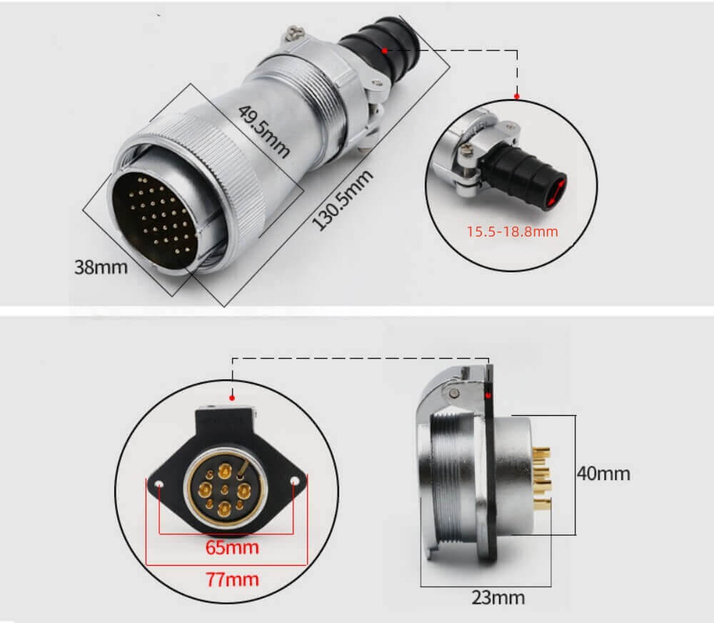 15pin TI+ZG WF40 series 2-hole Flange Socket with Cap and Straight Male Plug Aviation Waterproof Connector