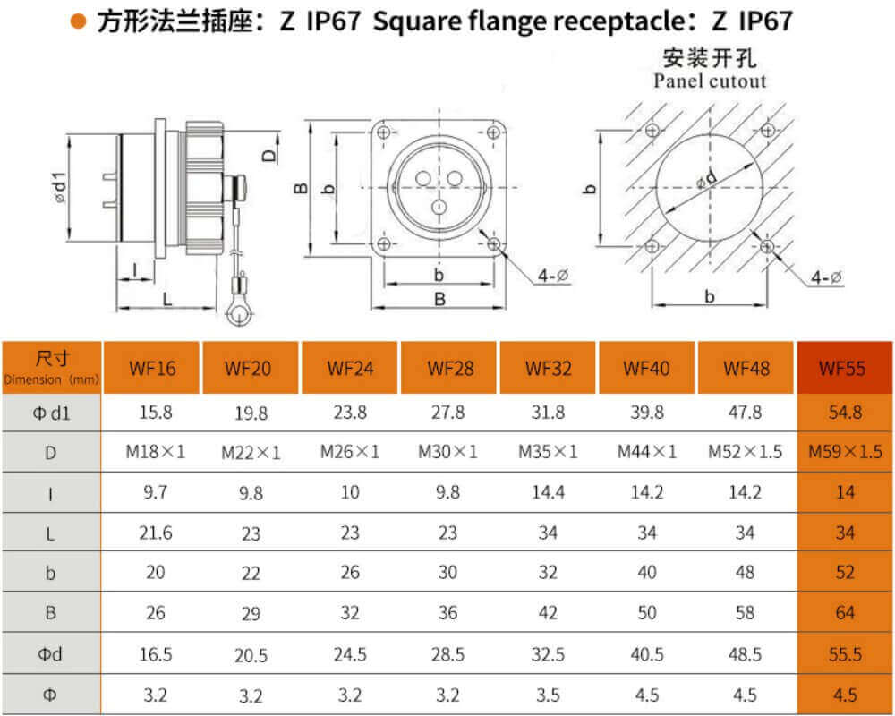 40pin TE+Z Straight Connector WF55 series Male Plug and Female Jack Connector Aviation plug Socket