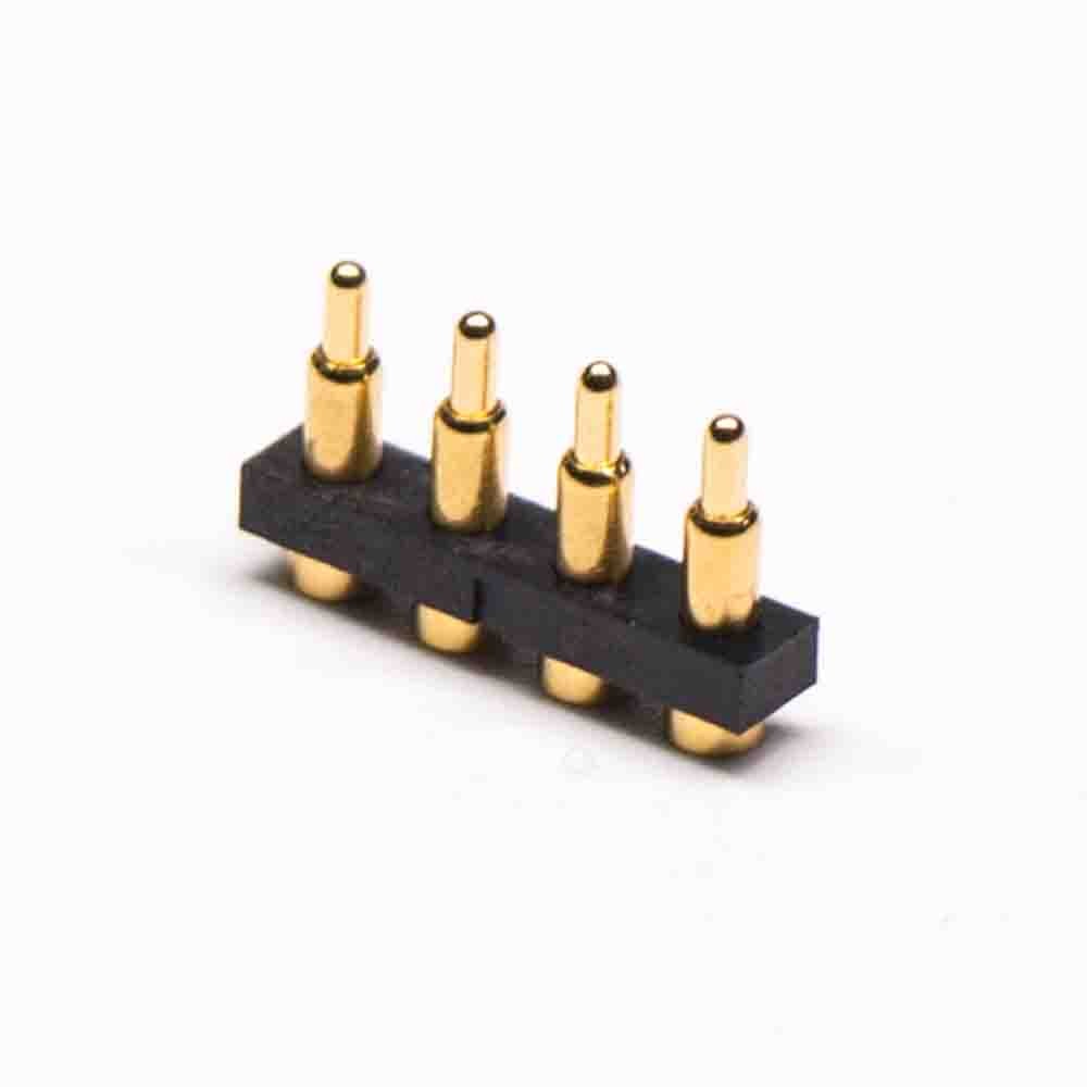 Pogo Pin Connector 4 Pin Single Row Side-mounted Gold Plating Brass Pitch 3MM